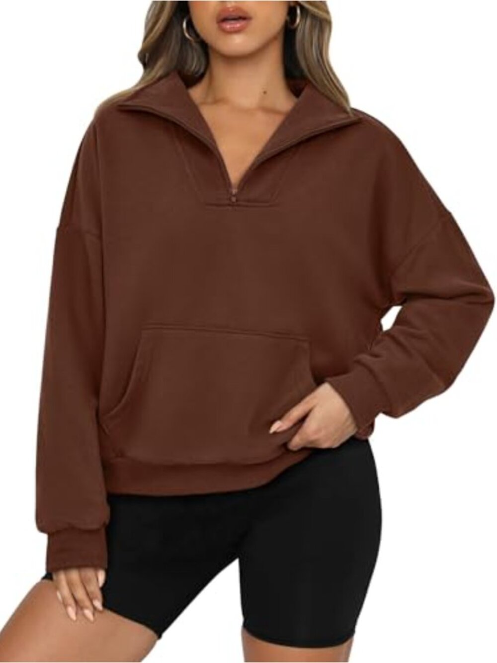 PRETTYGARDEN Womens Quarter Zip Cropped Sweatshirt V Neck Pullover Top